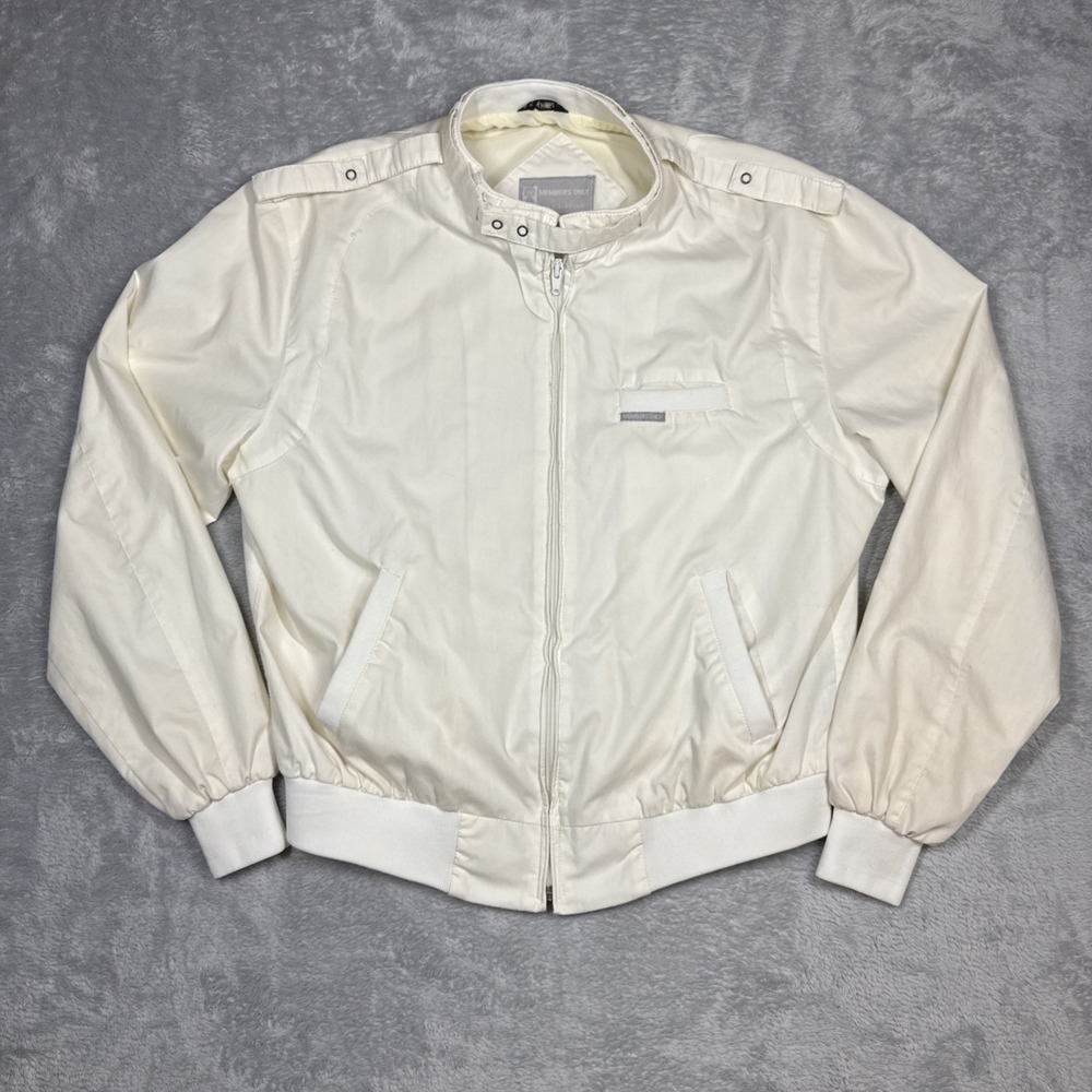 Vintage Members Only Jacket Mens 44 Ivory Bomber Full Zip Iconic Racer 80s Retro